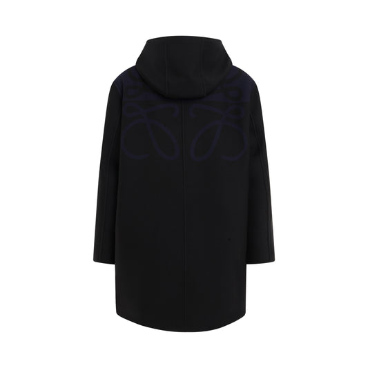 Hooded Anagram Coat in Black/Navy Blue