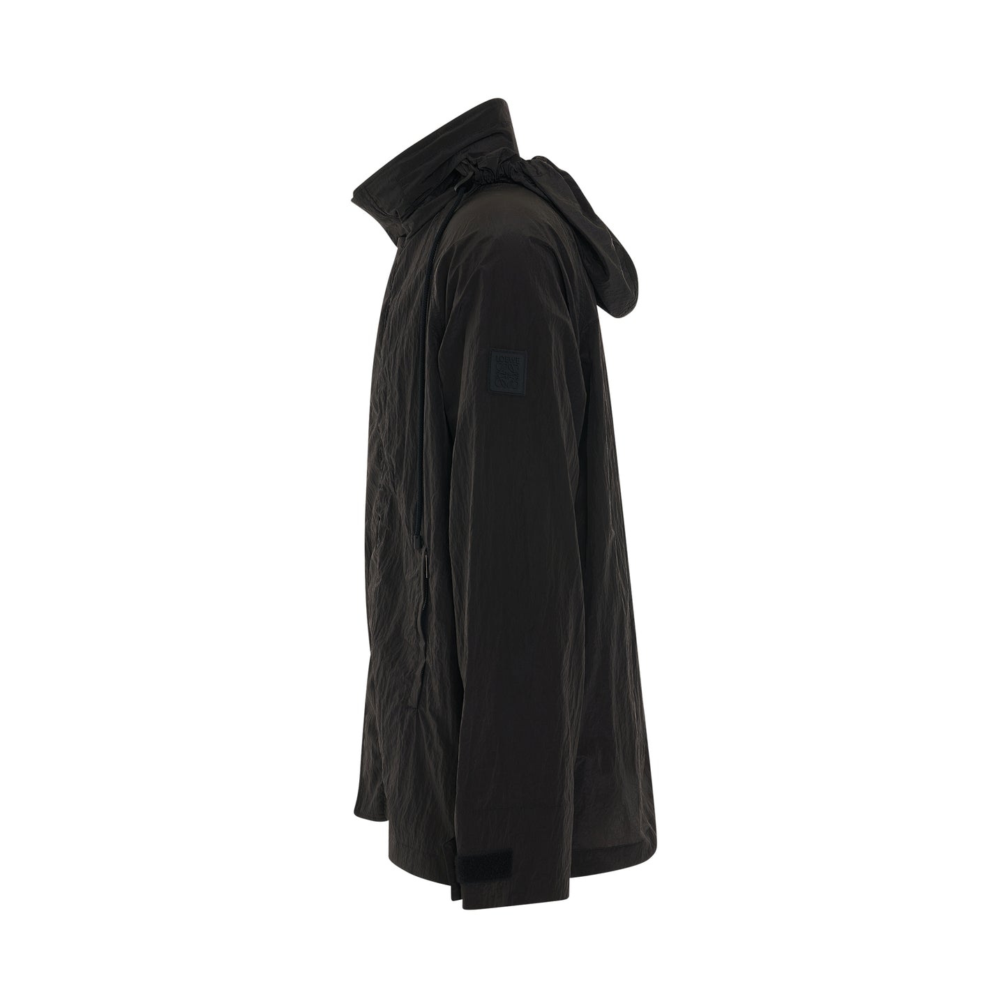 Hooded Textured Nylon Parka in Black