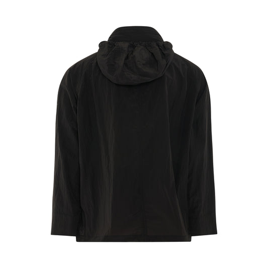 Hooded Textured Nylon Parka in Black