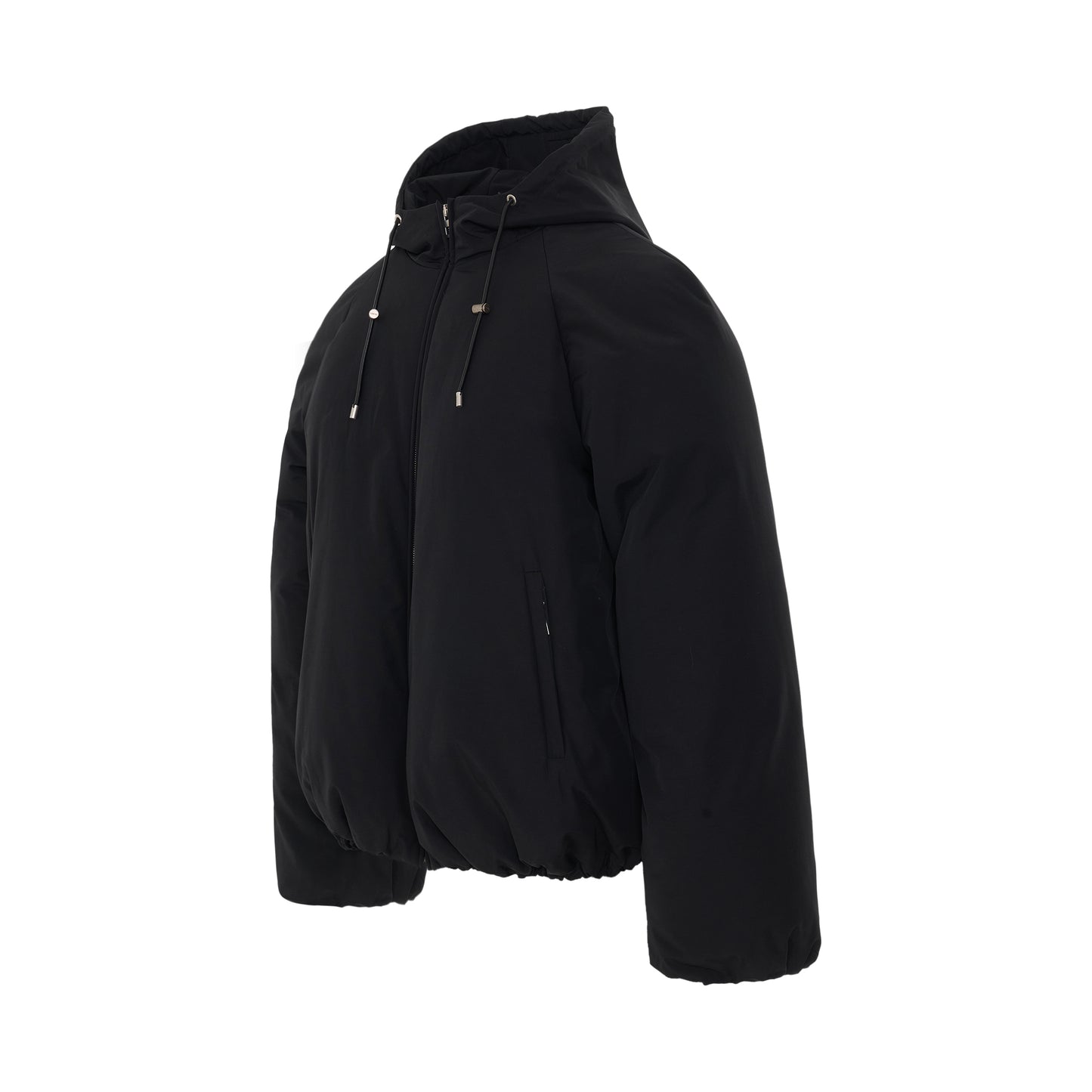 Puffer Hooded Bomber Jacket in Black