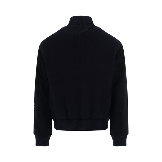 Knitted Back Bomber Jacket in Black