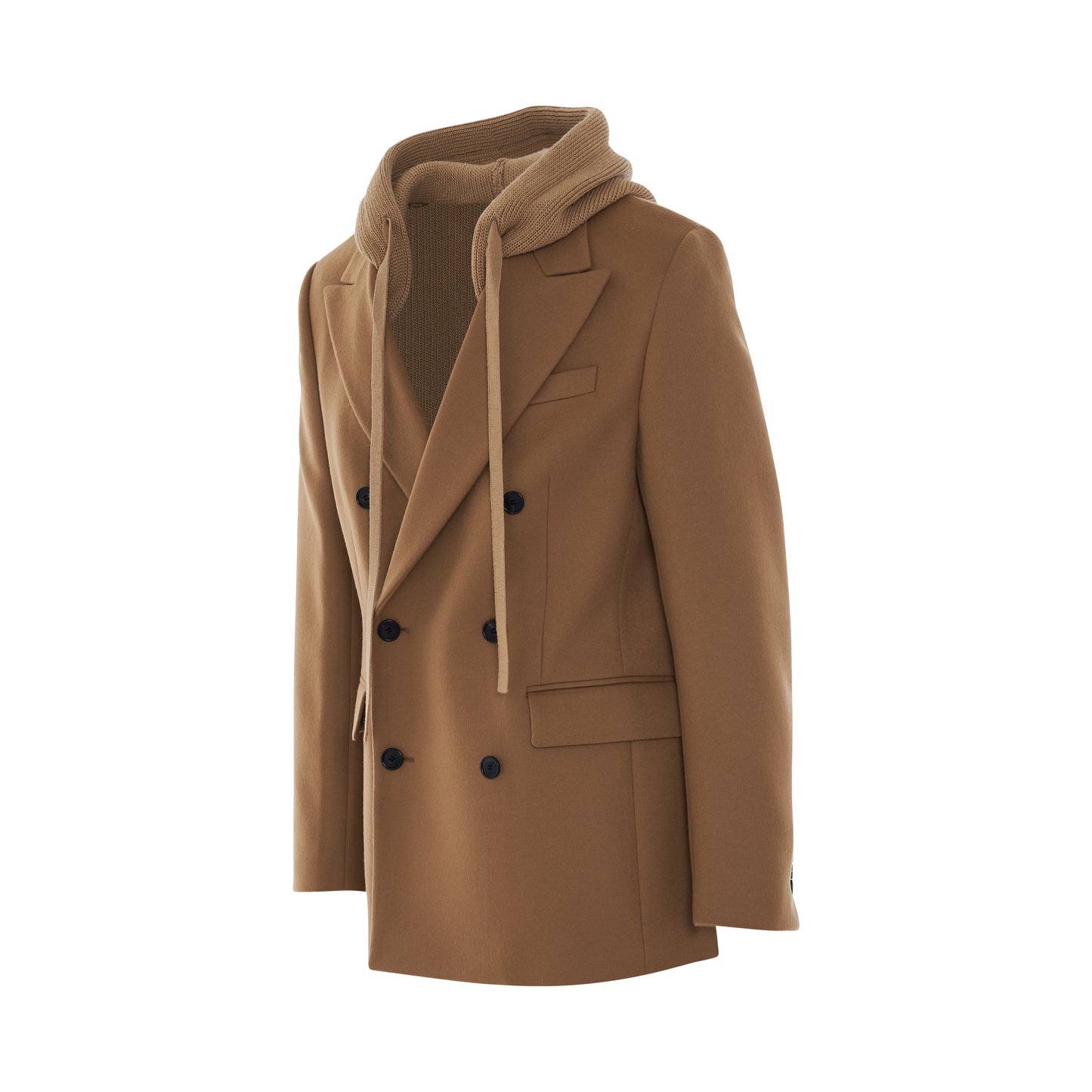 Double Breasted Hooded Jacket in Camel