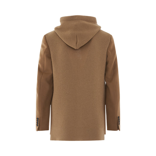 Double Breasted Hooded Jacket in Camel