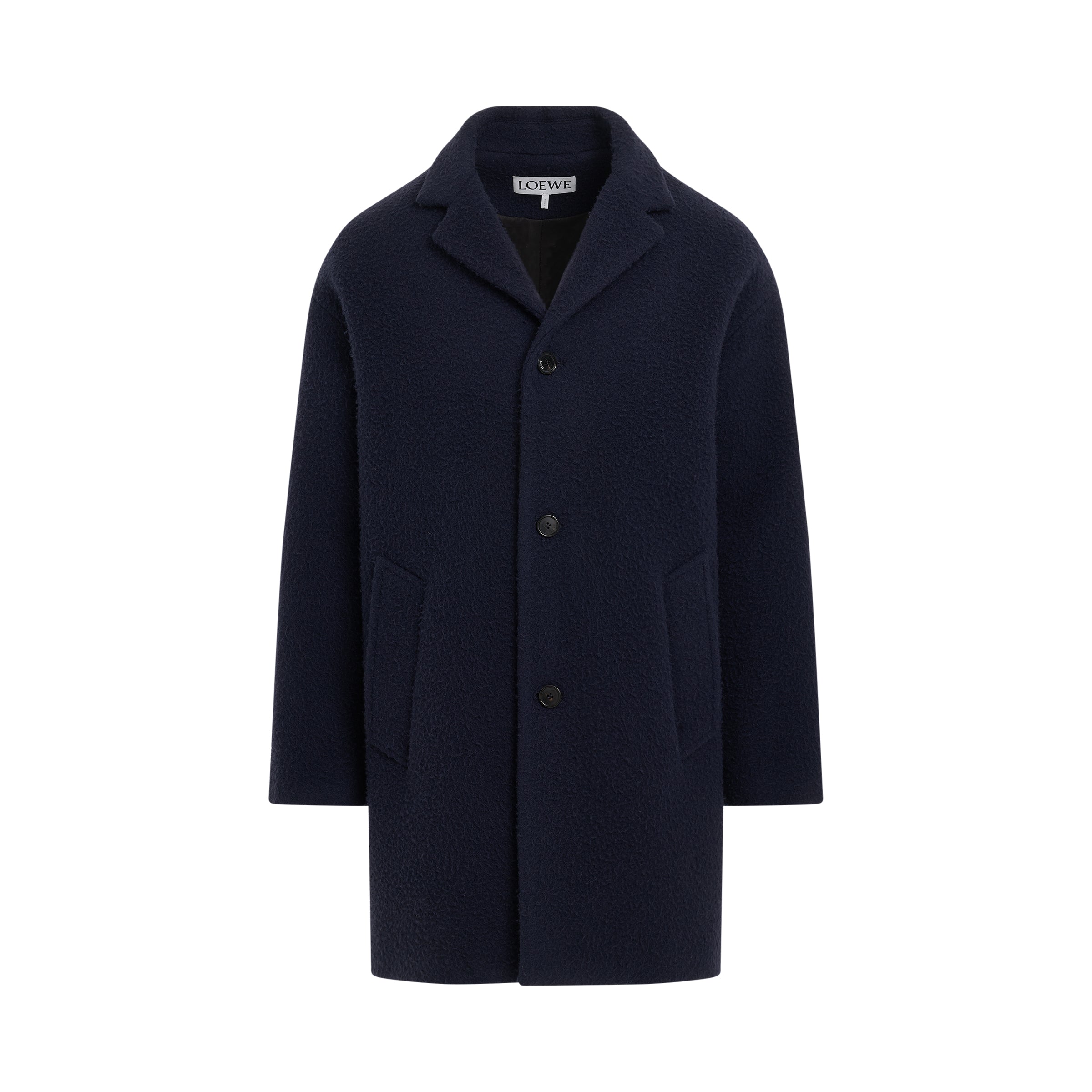 Textured Wool Coat in Navy Blue