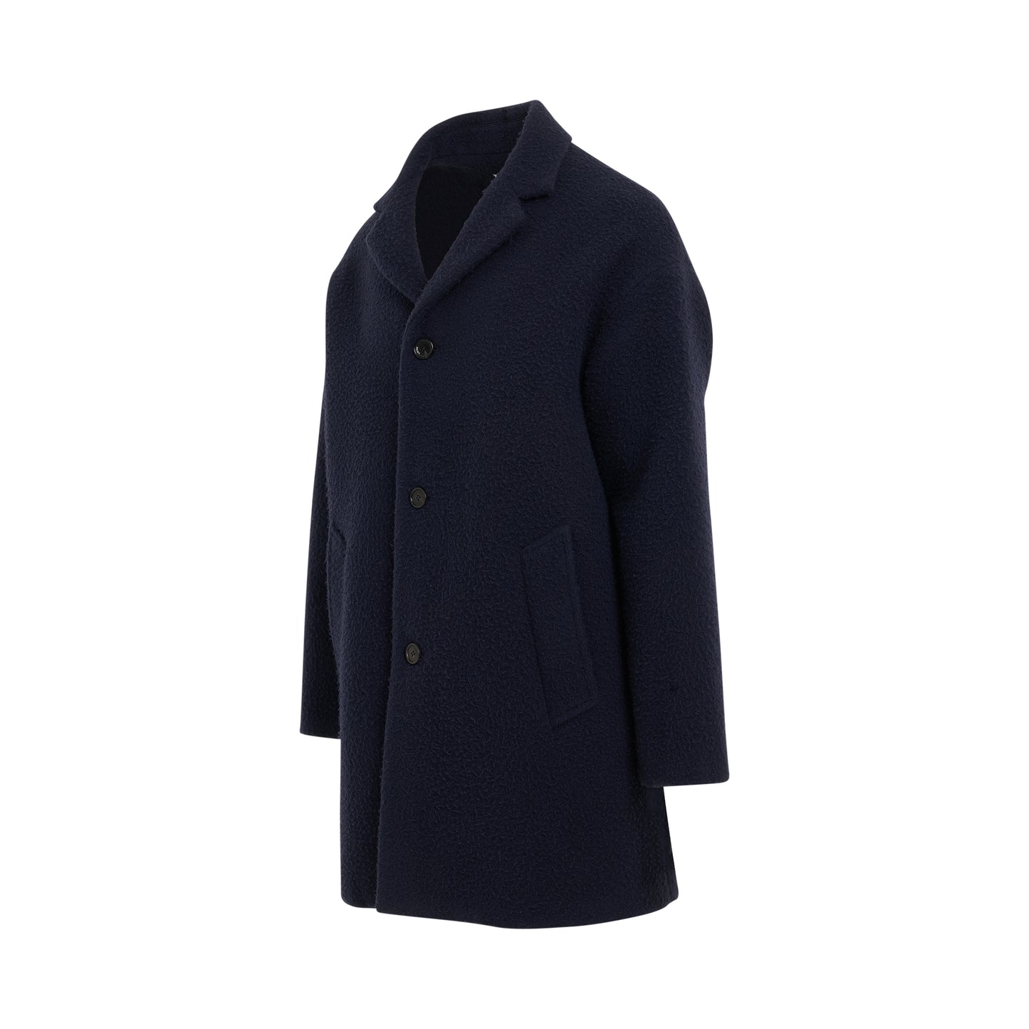 Textured Wool Coat in Navy Blue