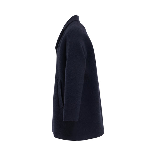 Textured Wool Coat in Navy Blue