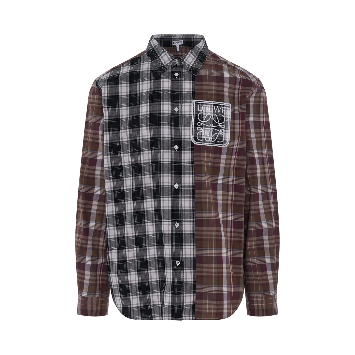 Patchwork Check Shirt in Brown