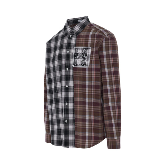 Patchwork Check Shirt in Brown