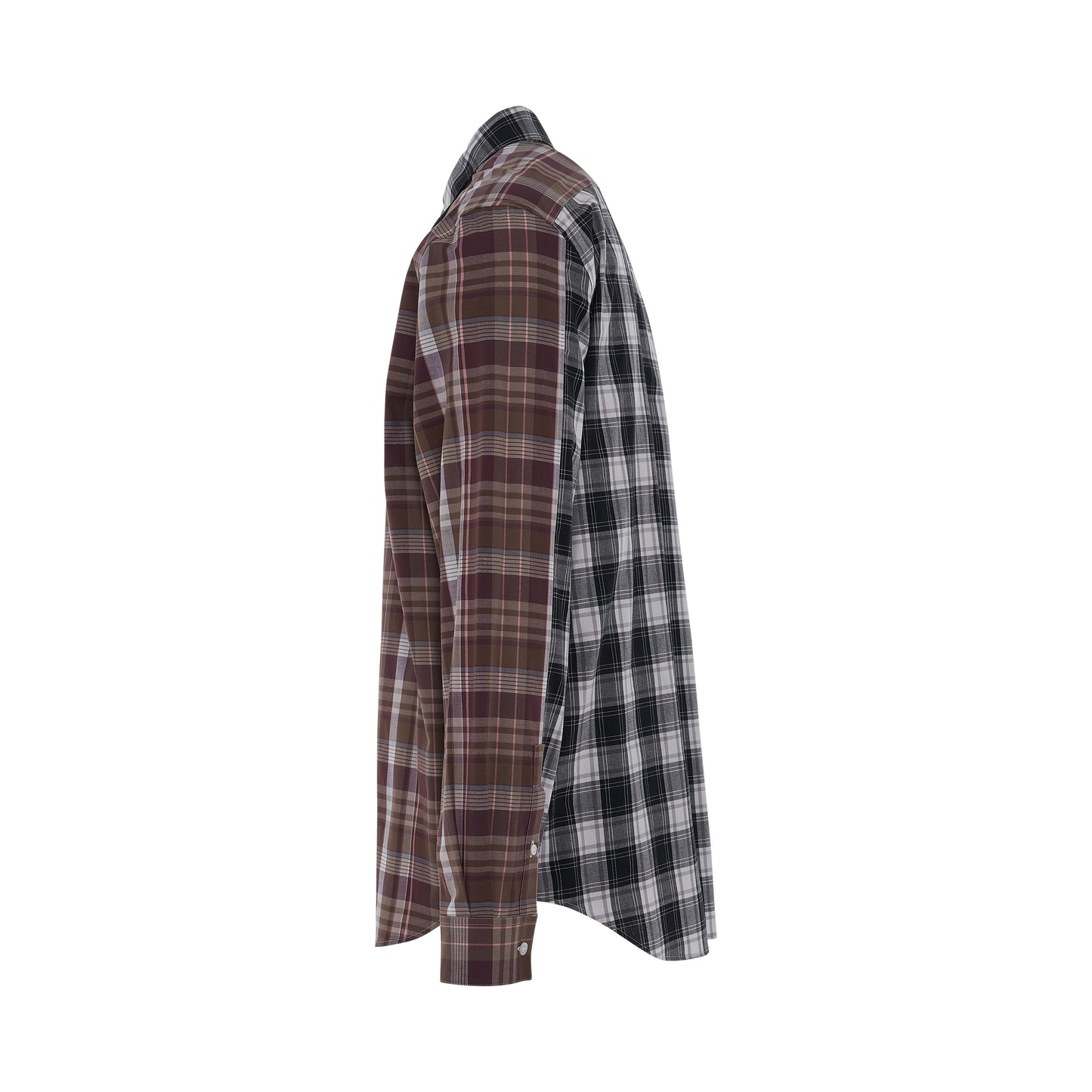 Patchwork Check Shirt in Brown