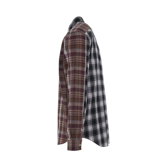 Patchwork Check Shirt in Brown