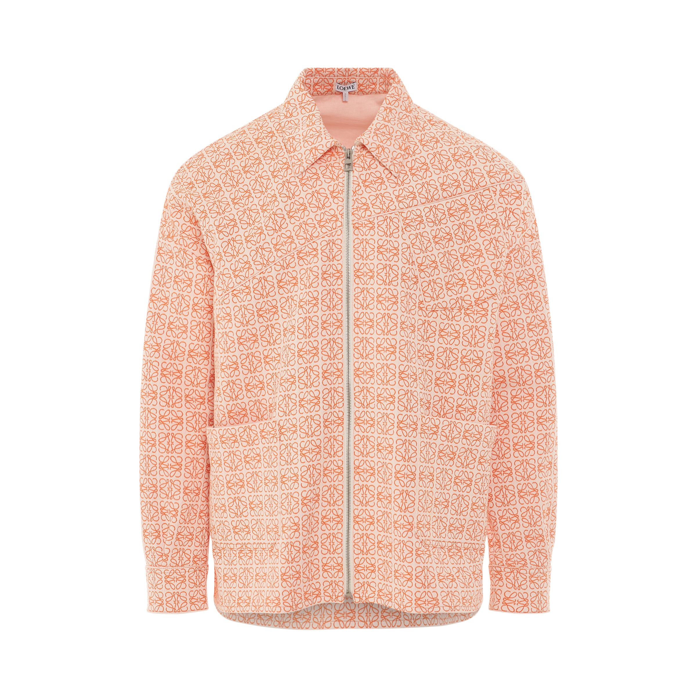 Anagram Jacquard Zip Jacket in White/Orange