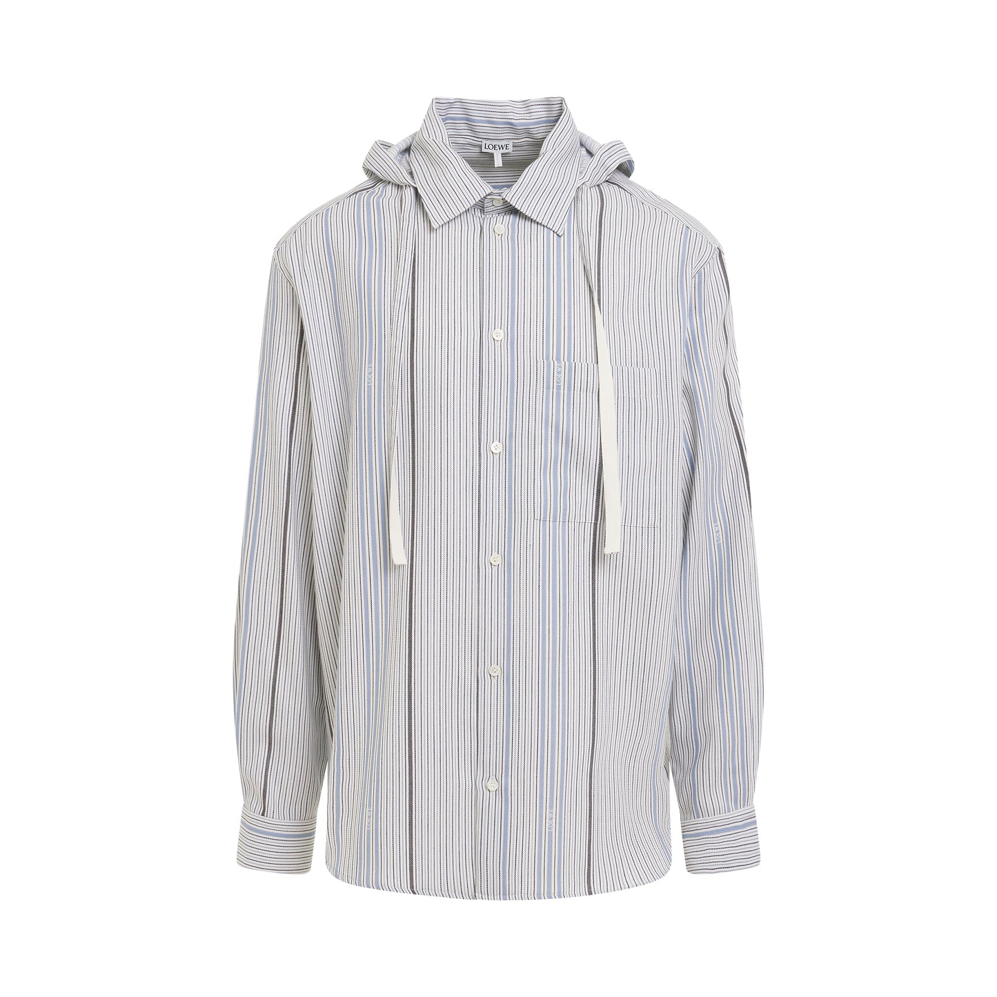 Jacquard Hooded Shirt in White/Light Blue