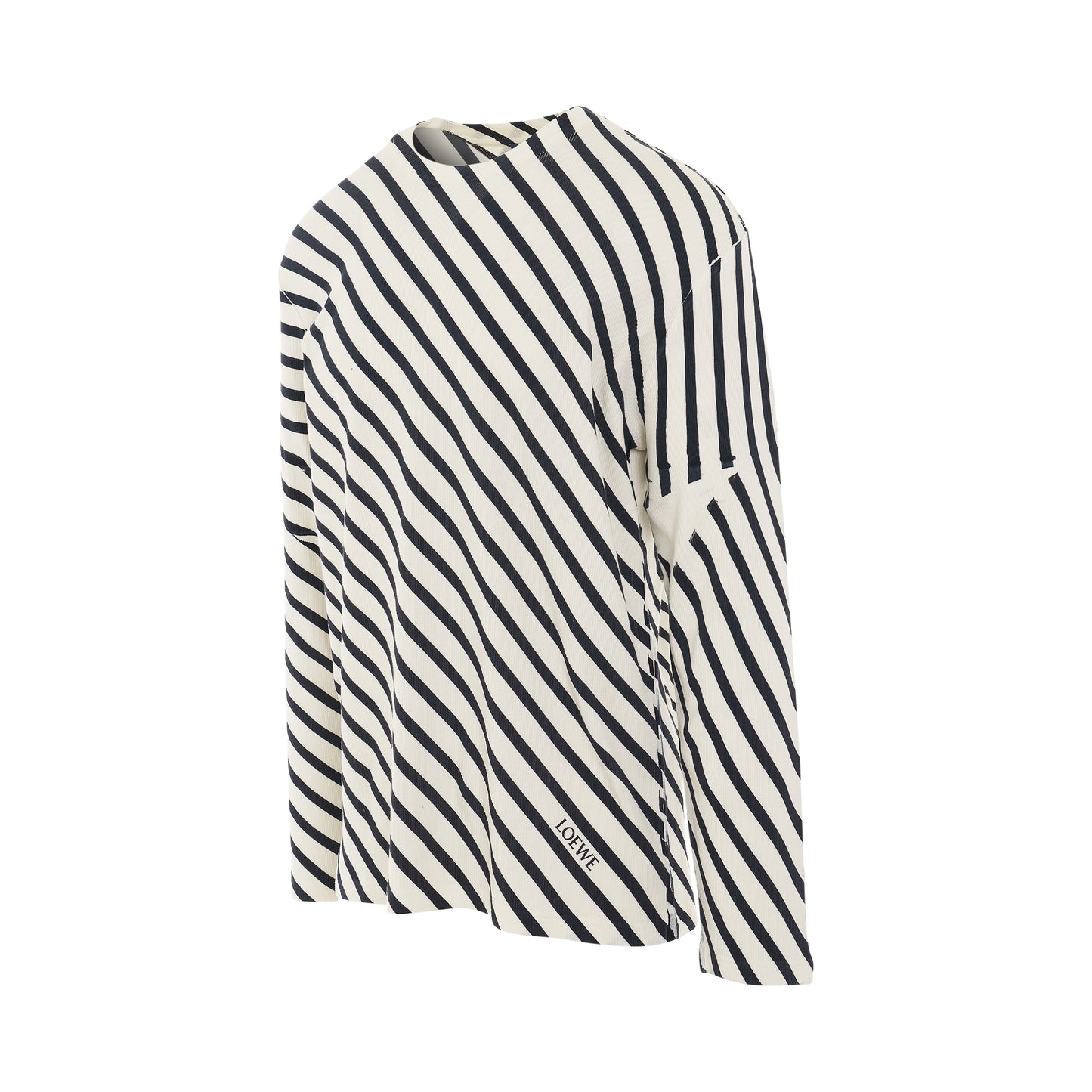 Long Sleeve Diagonal Stripe T-Shirt in White/Navy
