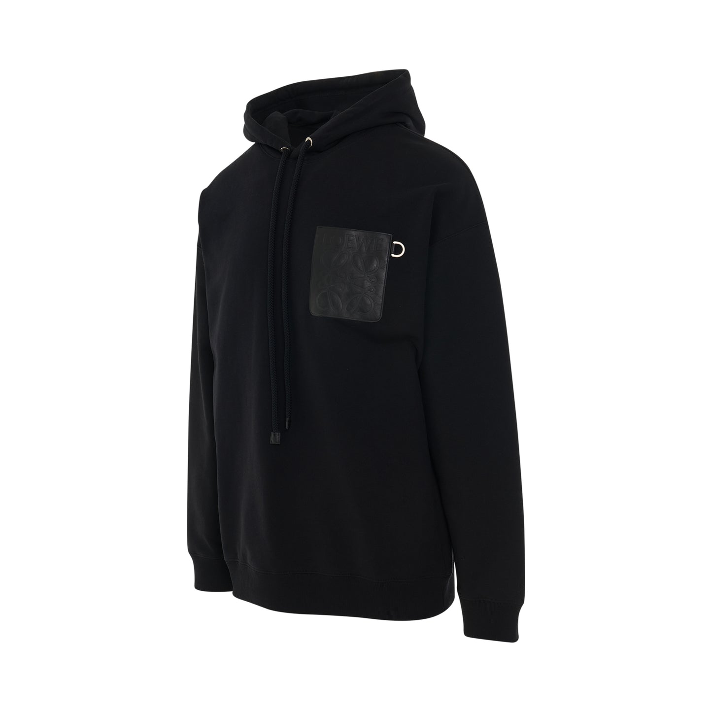 Anagram Leather Patch Cotton Hoodie in Black
