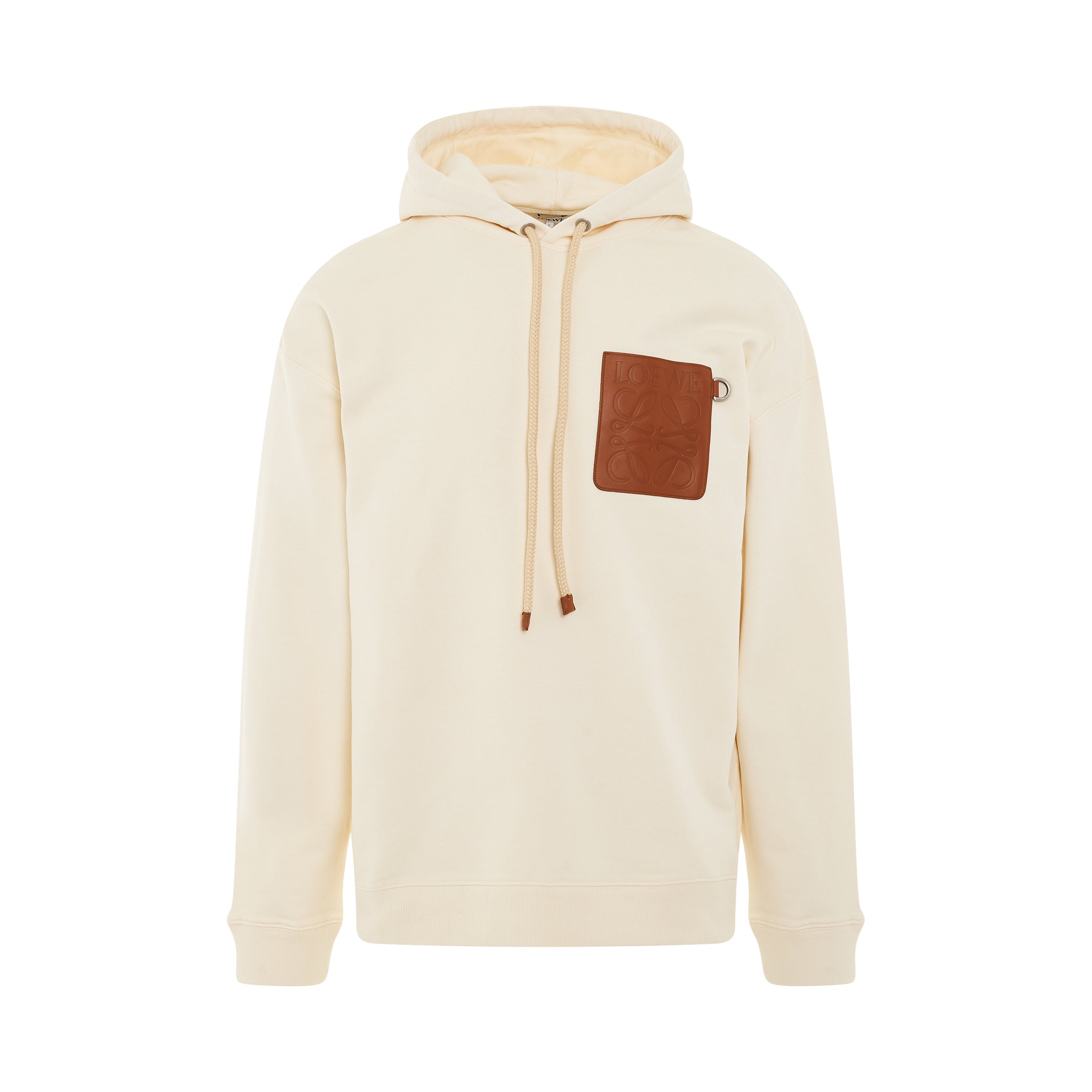 Anagram Leather Patch Cotton Hoodie in White Ash