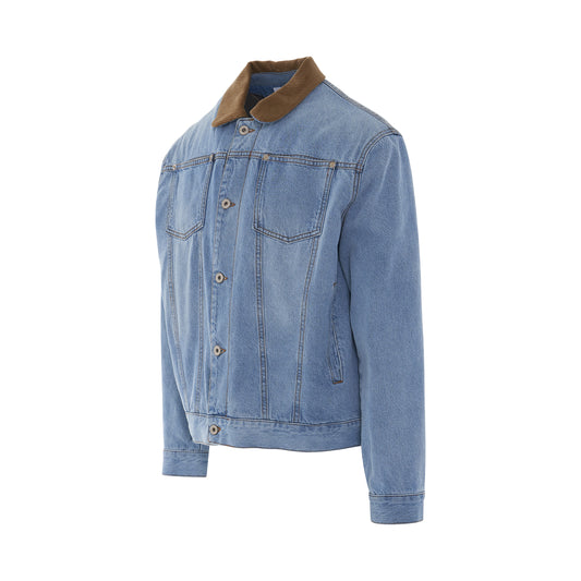 Check Lined Denim Jacket in Light Blue