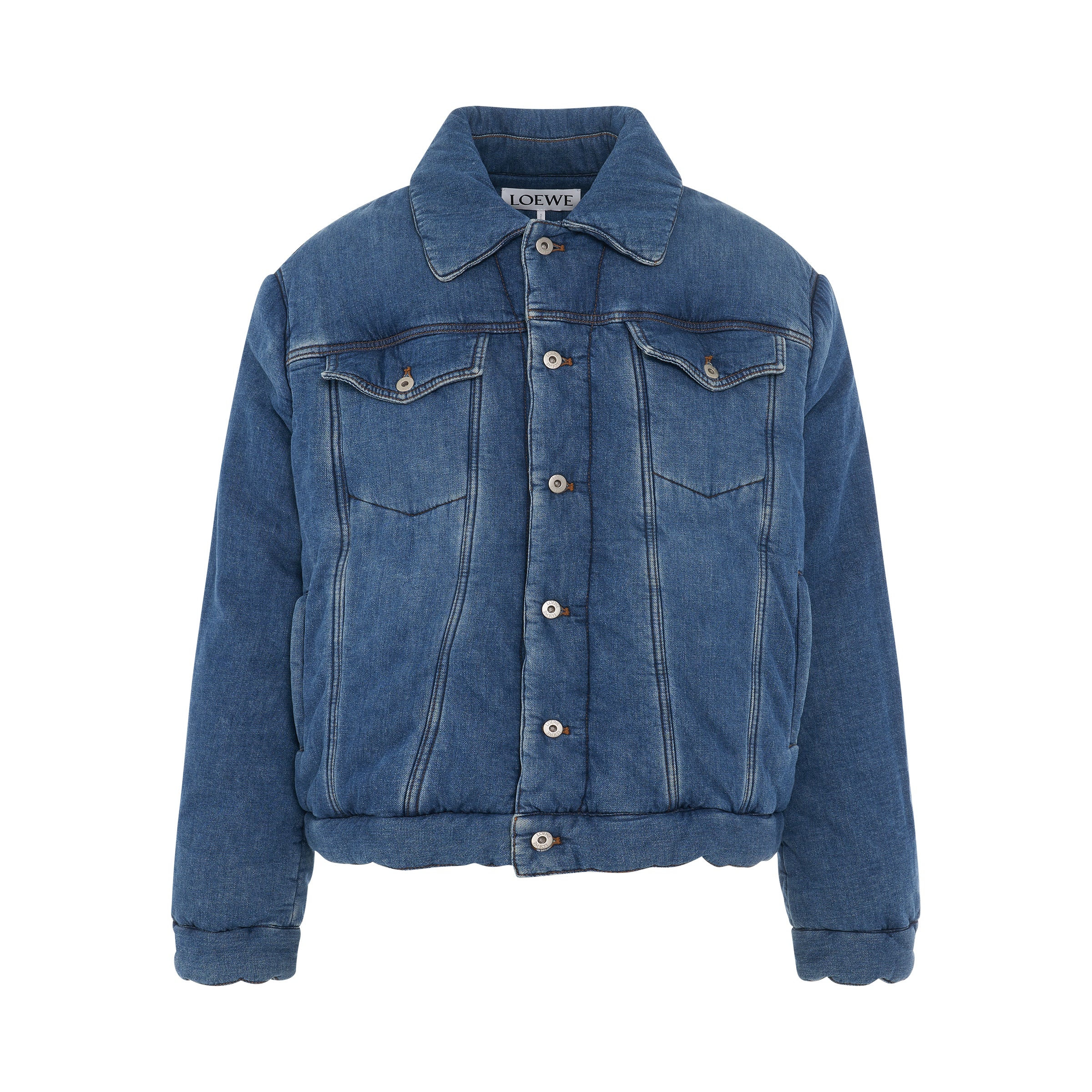 Padded Denim Jacket in Indigo Blue