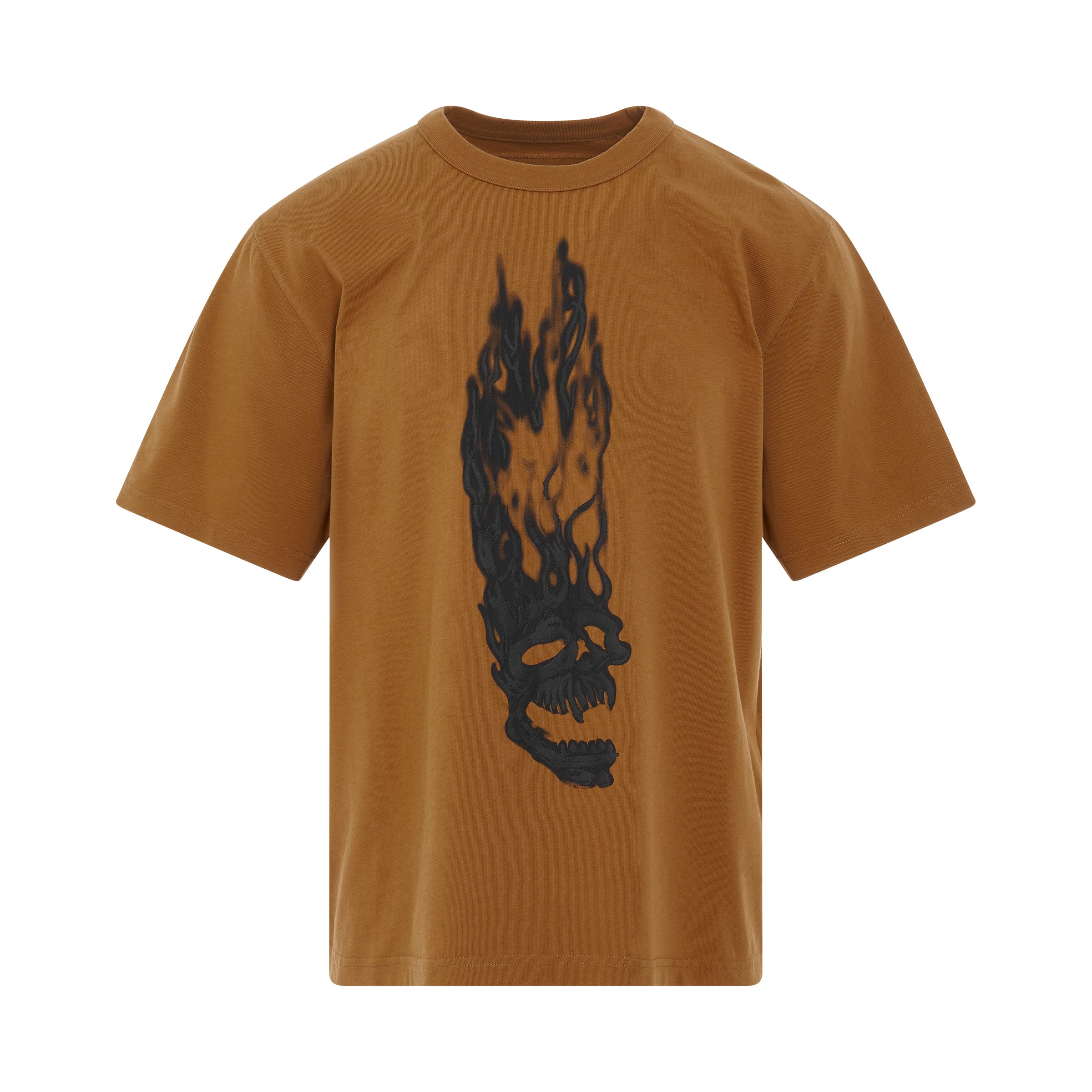 Flaming Skull Short Sleeve T-Shirt in Tobacco Brown/Black