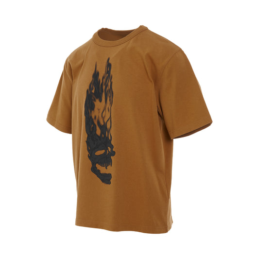 Flaming Skull Short Sleeve T-Shirt in Tobacco Brown/Black