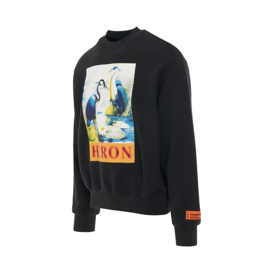 Halftone Heron Crewneck in Black/Navy Blue