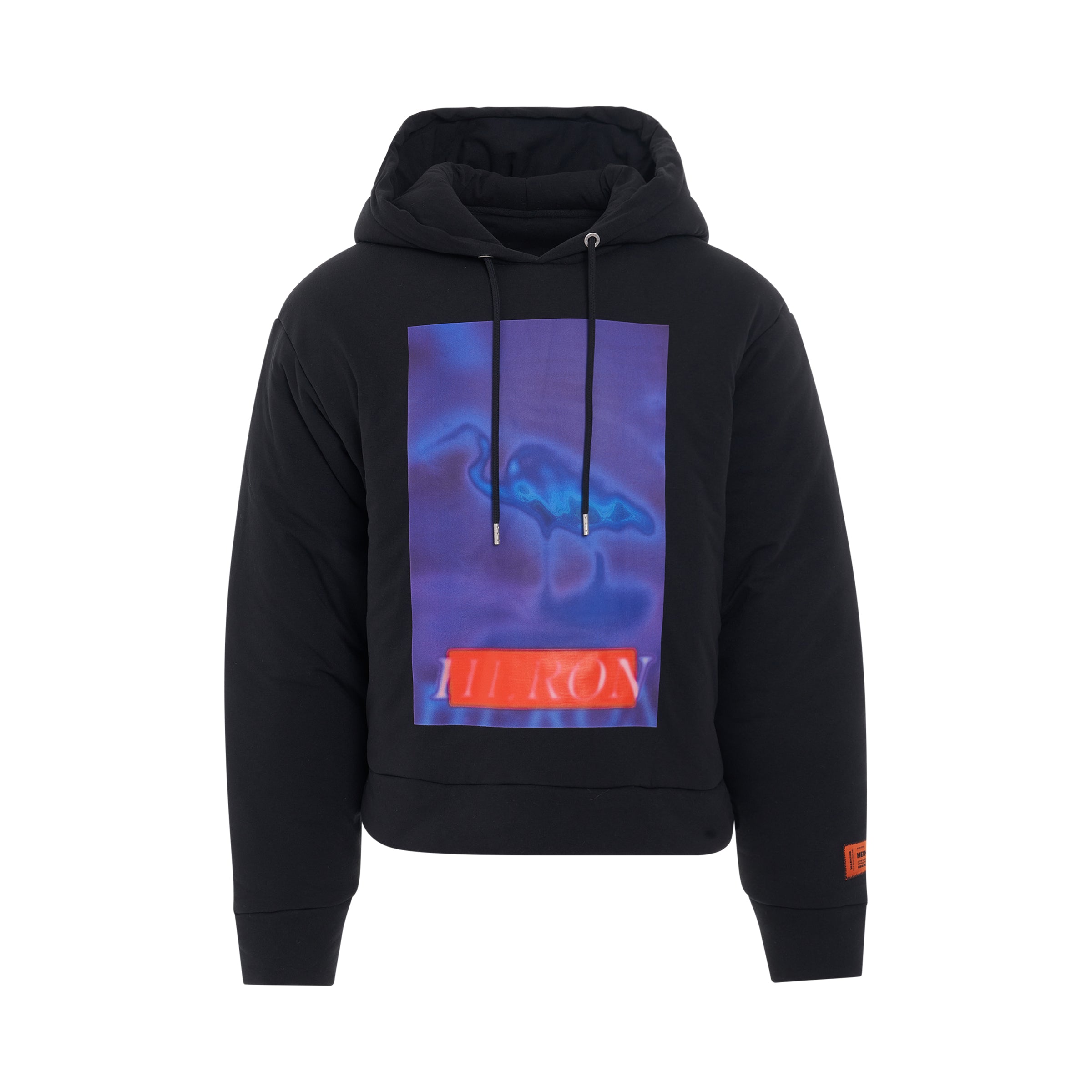 Heron Censored Padded Hoodie in Black/Navy Blue