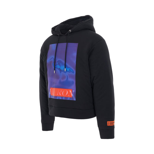 Heron Censored Padded Hoodie in Black/Navy Blue