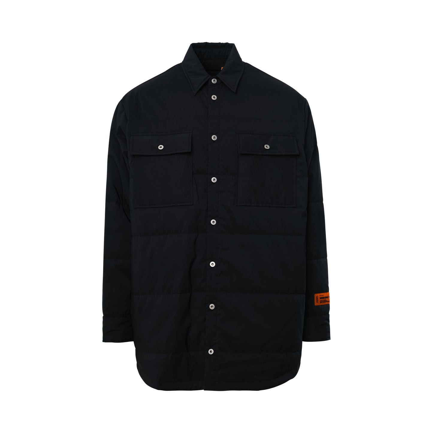 Label Quilted Oversize Nylon Shirt in Black