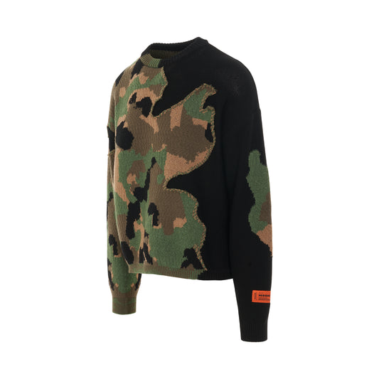 Camo Knit Crewneck in Camo Green