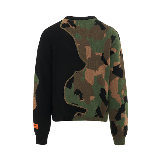 Camo Knit Crewneck in Camo Green