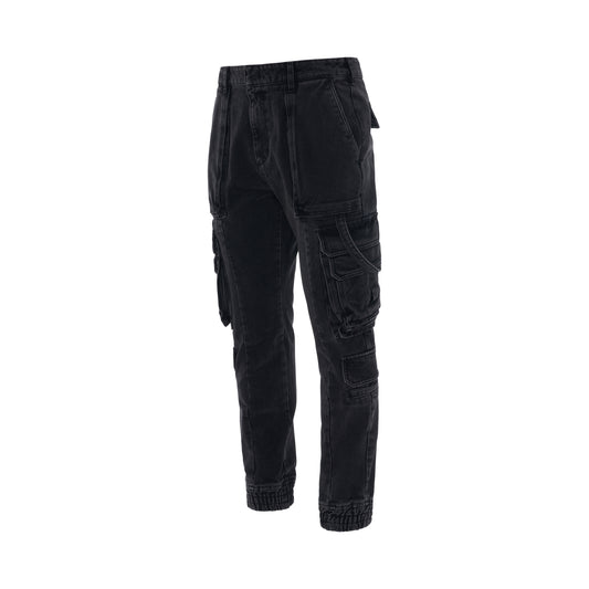 Multi Cargo Denim Pants in Black