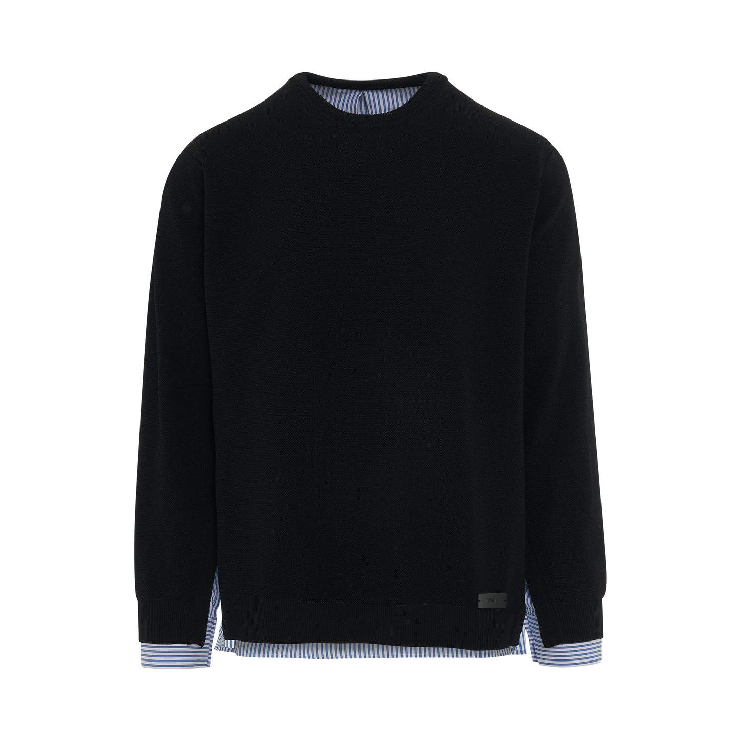 Woven Patched Round Sweater in Black