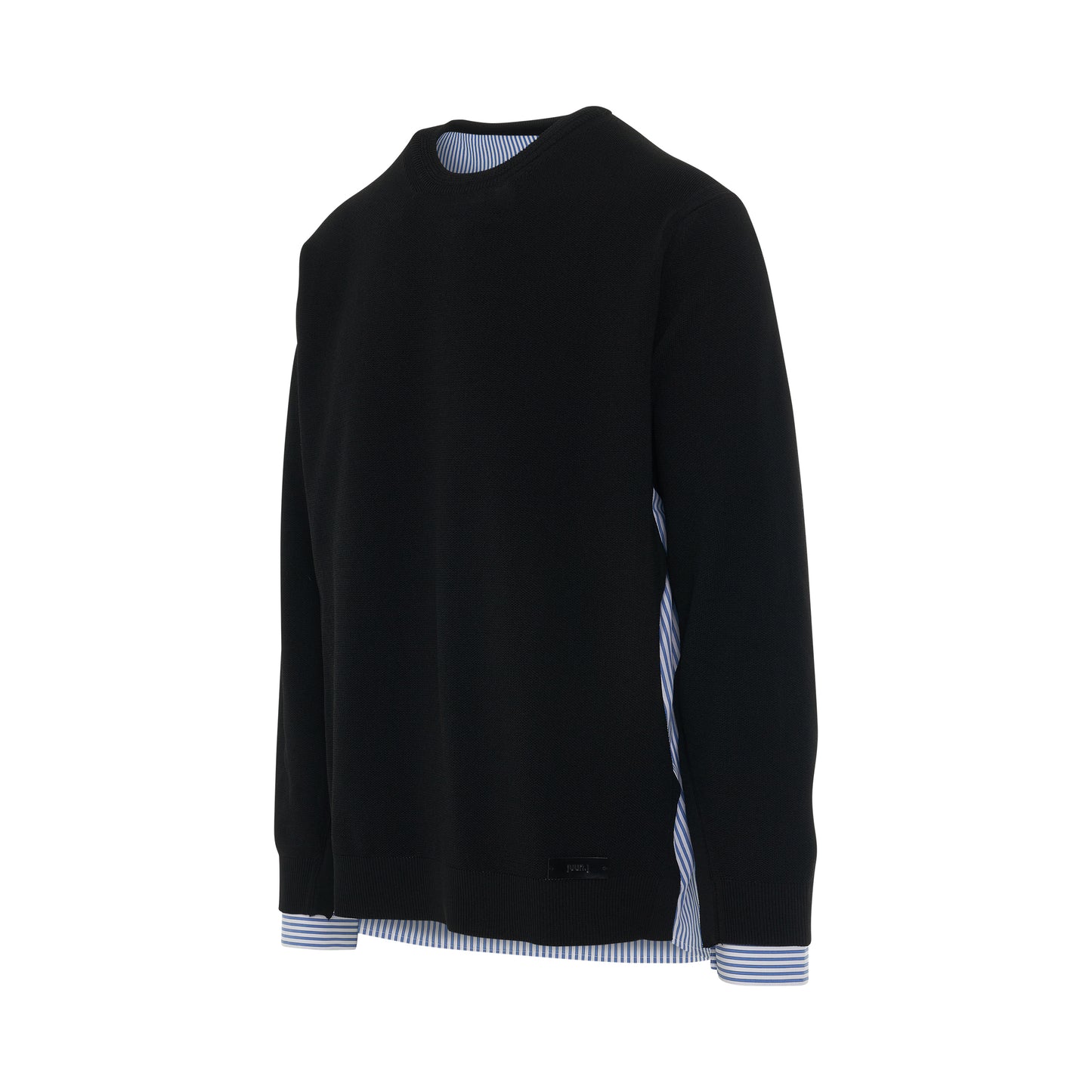 Woven Patched Round Sweater in Black