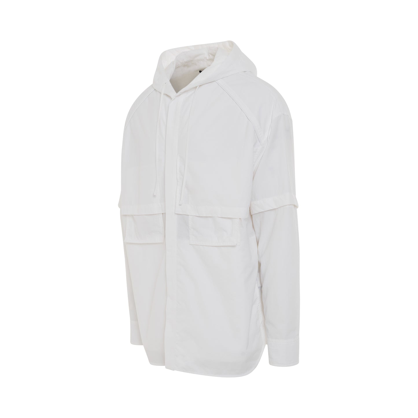 Double Sleeve Shirt Style Hoodie in White