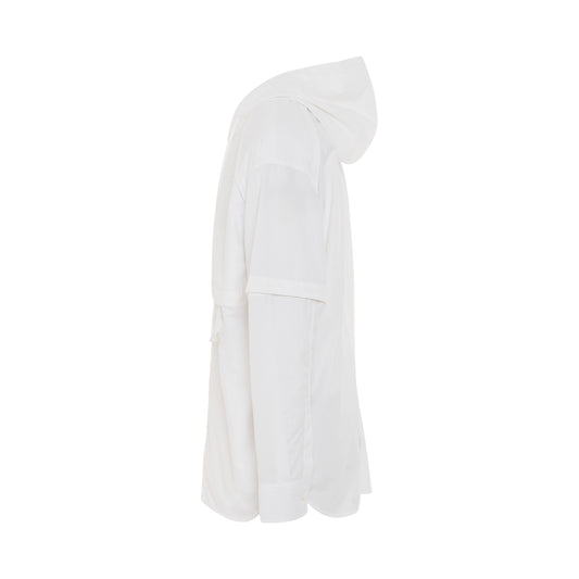 Double Sleeve Shirt Style Hoodie in White