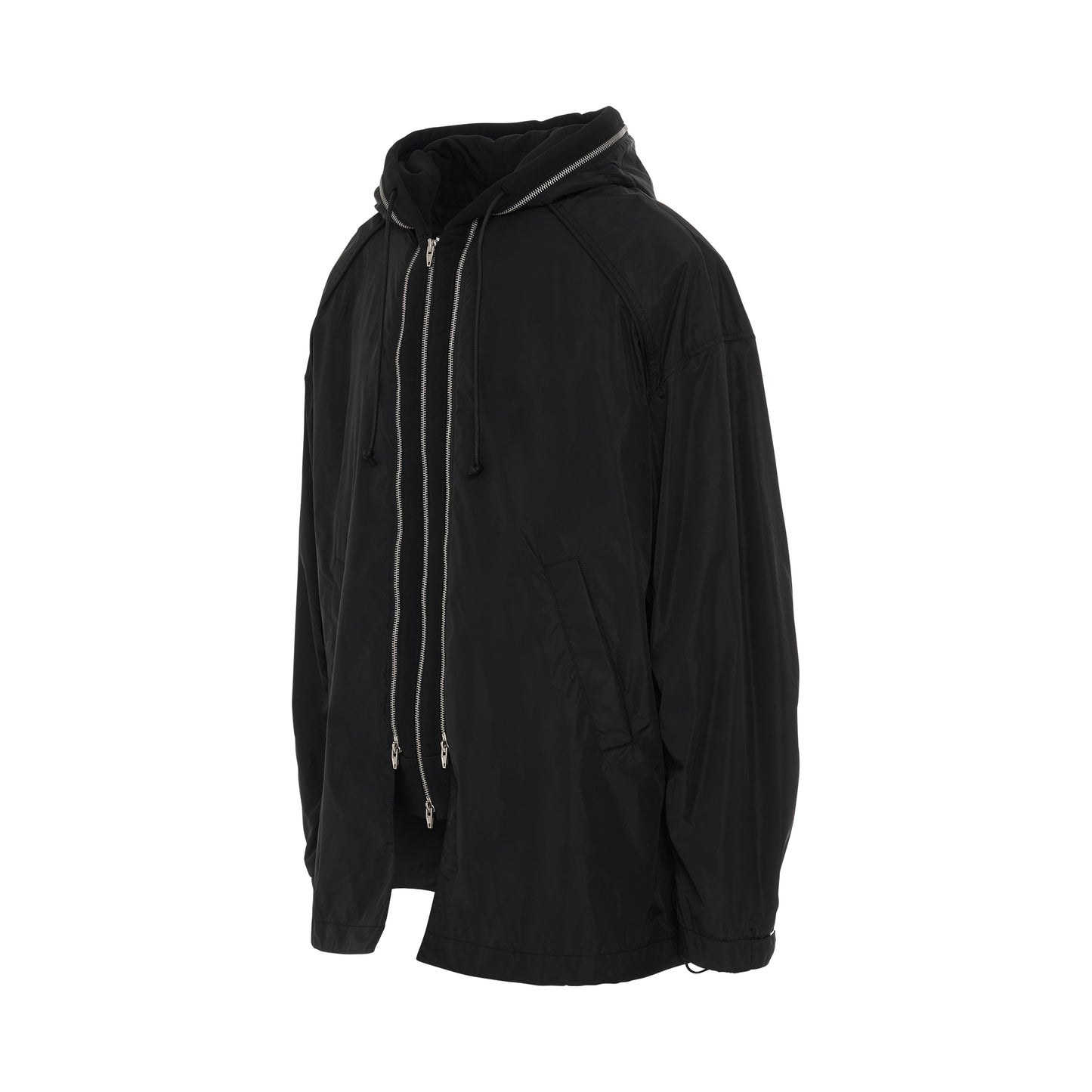 Layered Hood Bench Jacket in Black