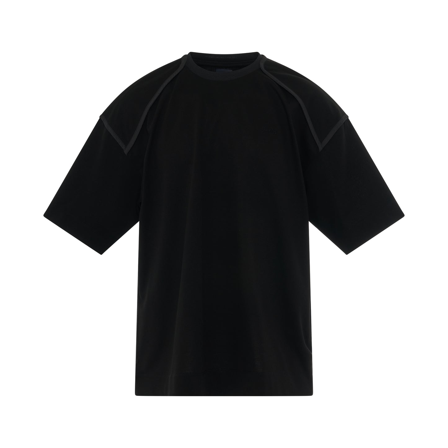 Piping Knit Collar Half Sleeve T-Shirt in Black