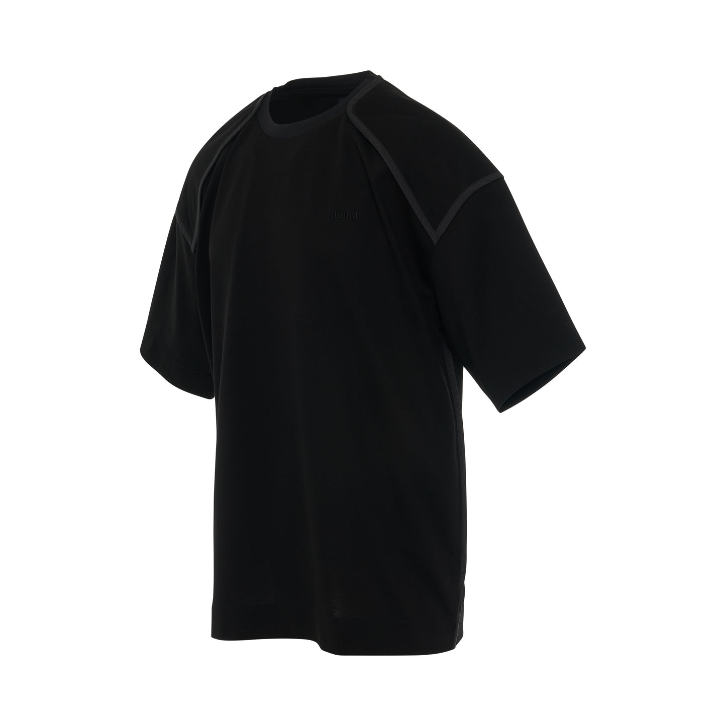 Piping Knit Collar Half Sleeve T-Shirt in Black