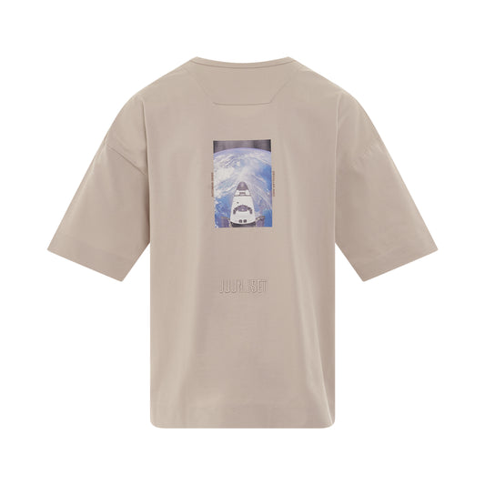 Earth Graphic Oversize Half Sleeve T-Shirt in Beige