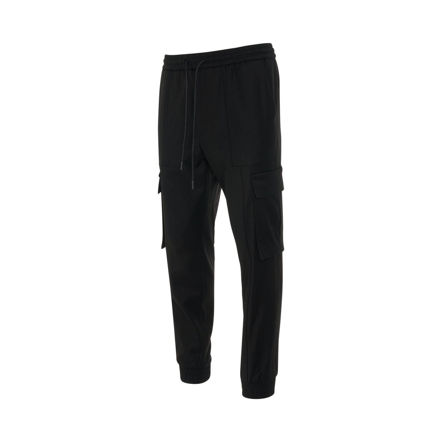 Flannel Cargo Jogger Pants in Black