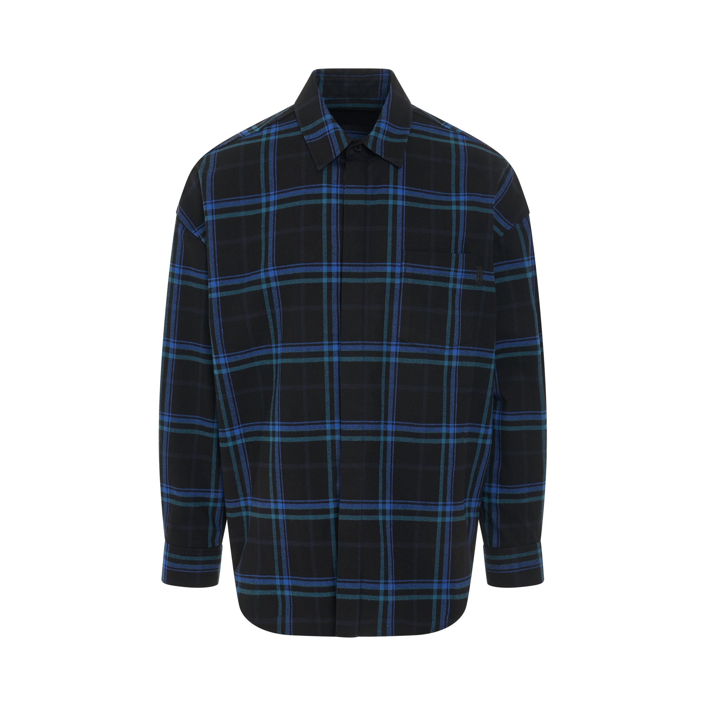 Front One Pocket Check Shirt in Blue