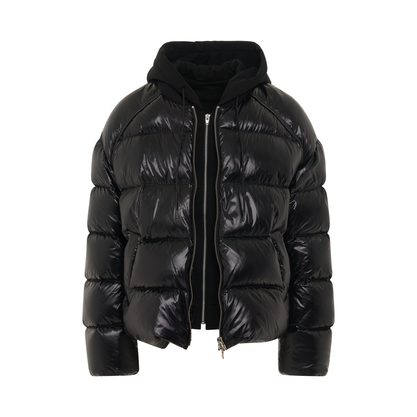 Jersey Hood Detachable Down Jacket in Black