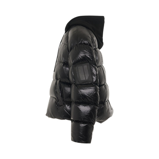 Jersey Hood Detachable Down Jacket in Black