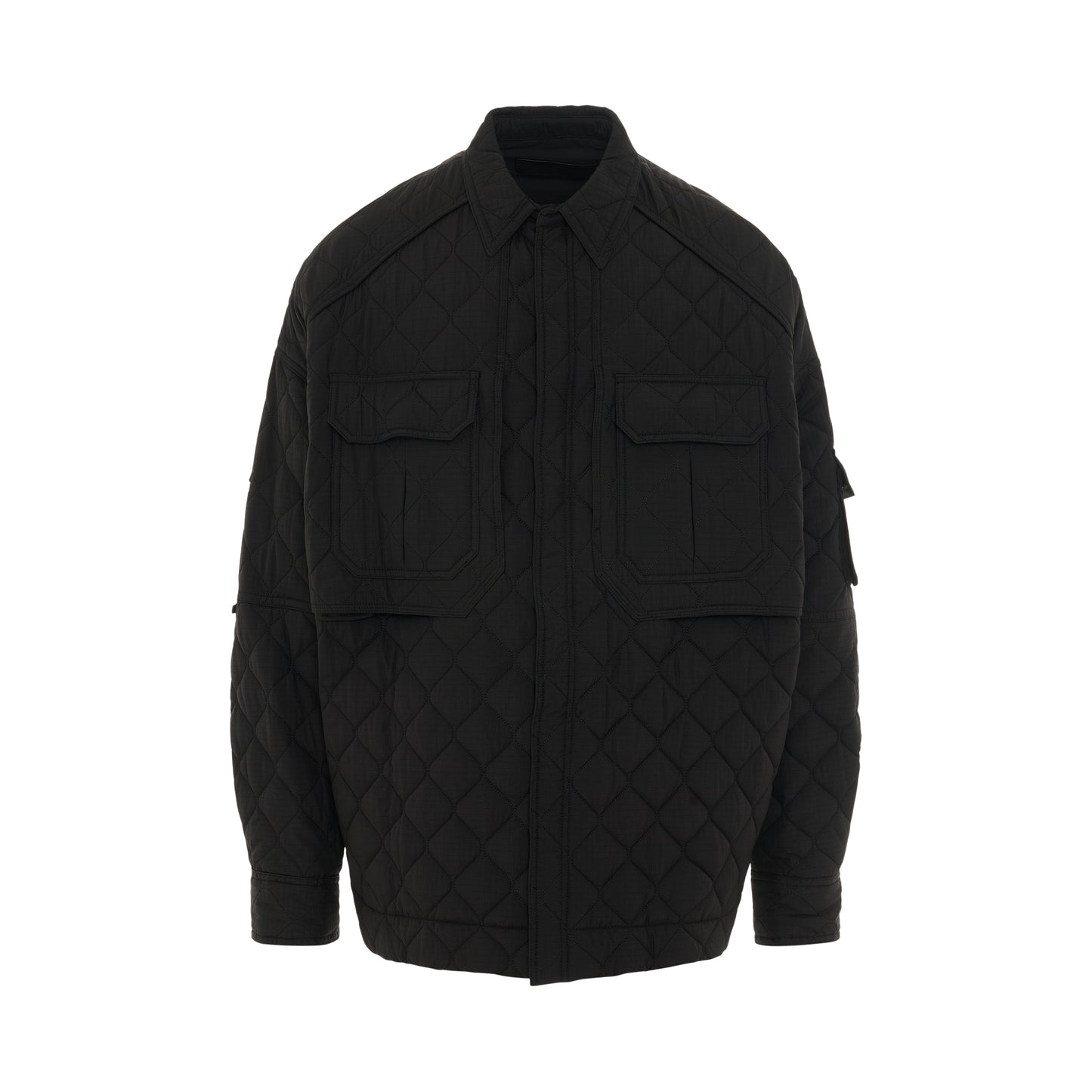 Double Pocket Quilted Shirt in Black