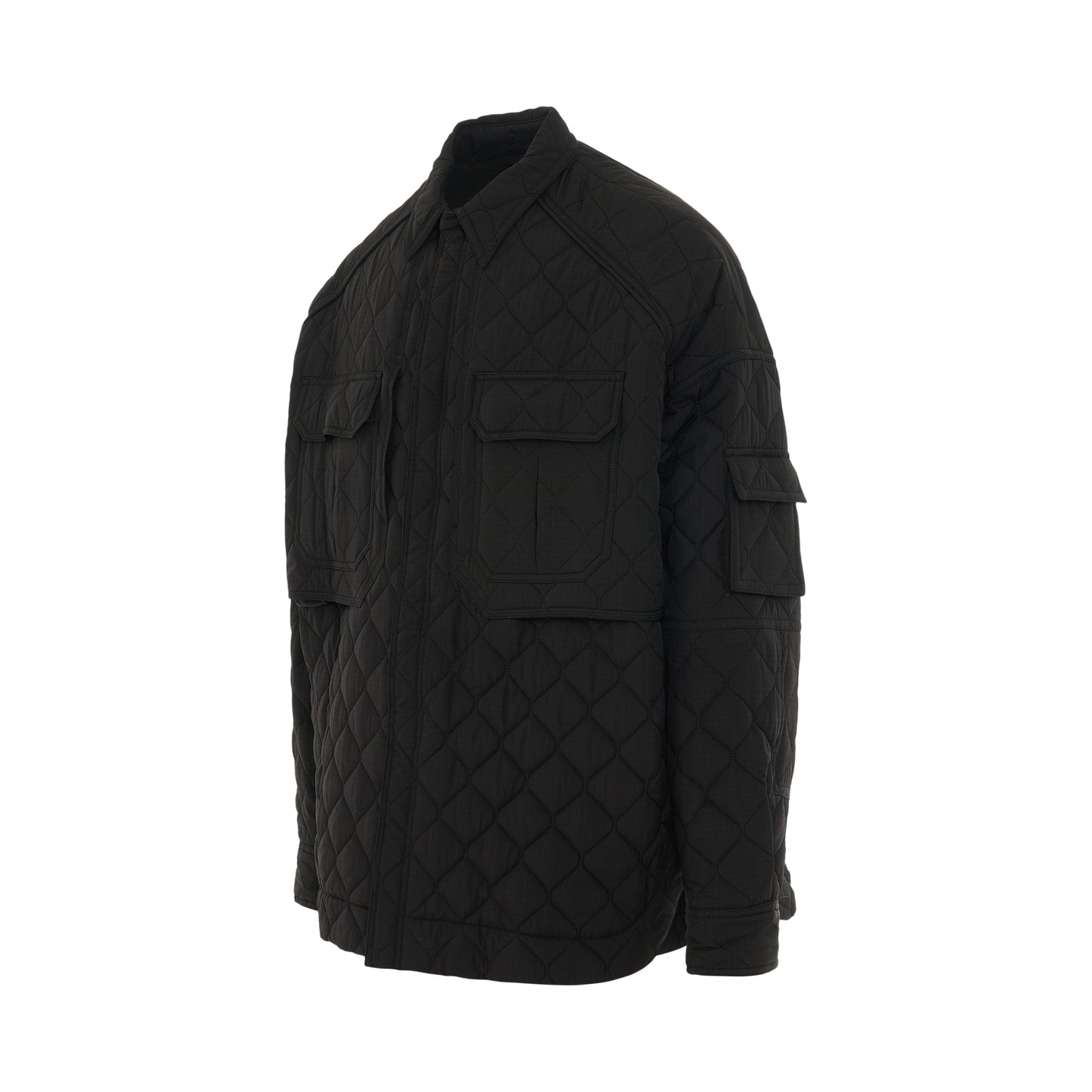 Double Pocket Quilted Shirt in Black