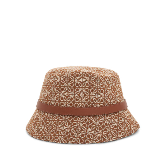 Anagram Jacquard and Calf Bucket Hat in Tan