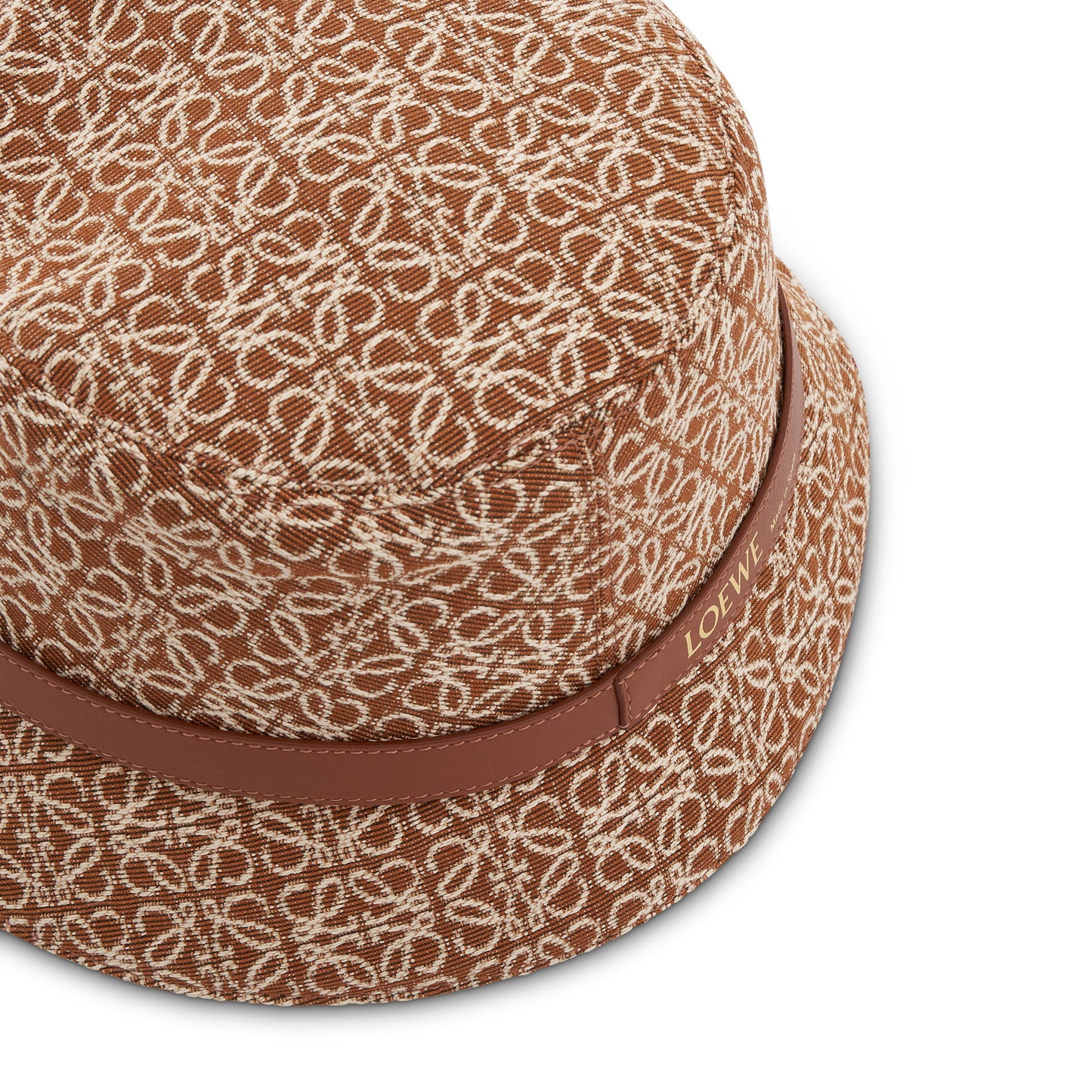 Anagram Jacquard and Calf Bucket Hat in Tan