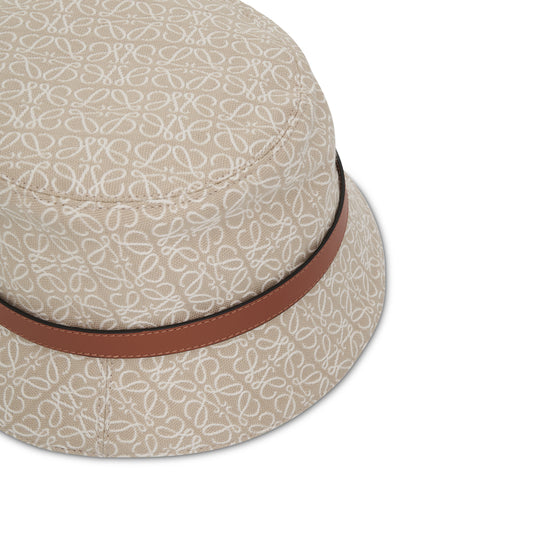 Anagram Jacquard and Calfskin Bucket Hat in Ecru