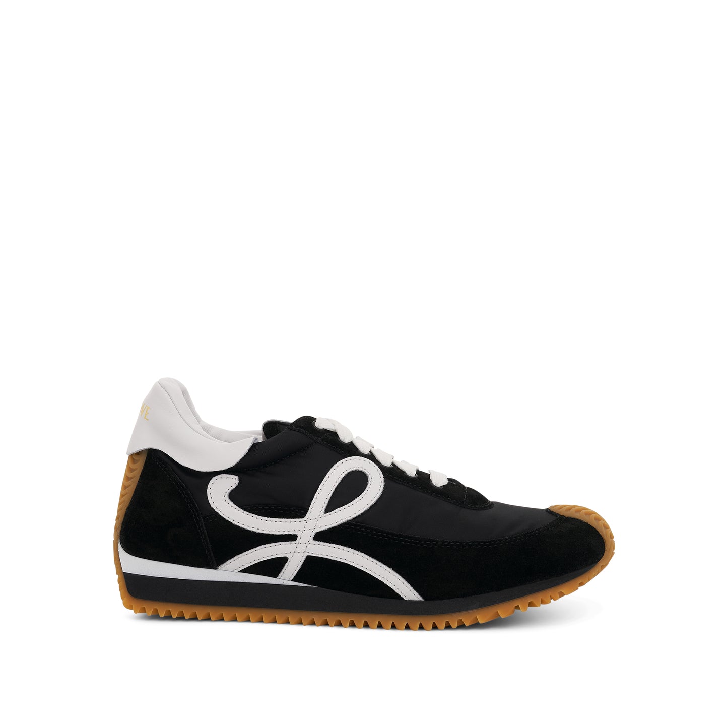 Flow Runner Sneaker in Nylon and Suede in Black/White