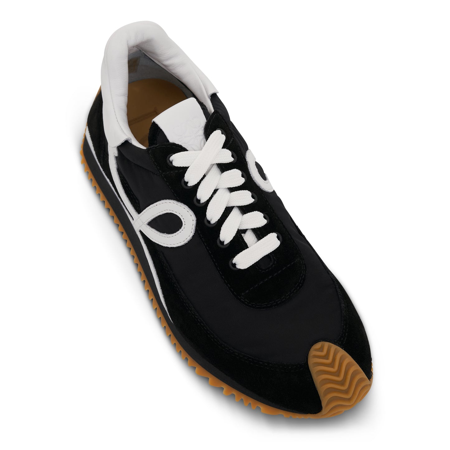 Flow Runner Sneaker in Nylon and Suede in Black/White