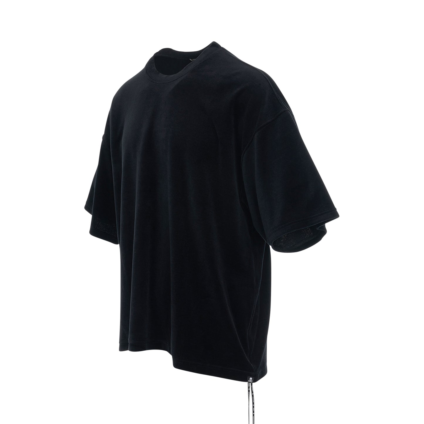 Bleached Circle Logo Velour Boxy Fit T-Shirt in Black